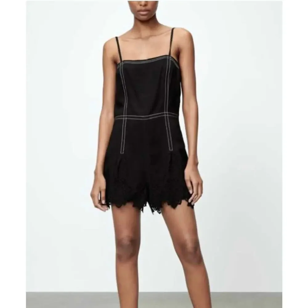 ZARA Strappy Short Romper Jumper One Piece Black Size XS NEW